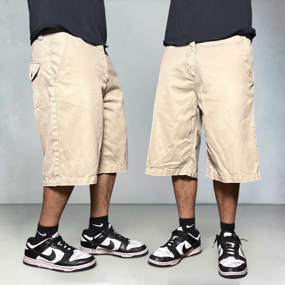 Anchor Blue Baggy Skater Chino Shorts Tan Khaki Y2K 90s Mens Size 34